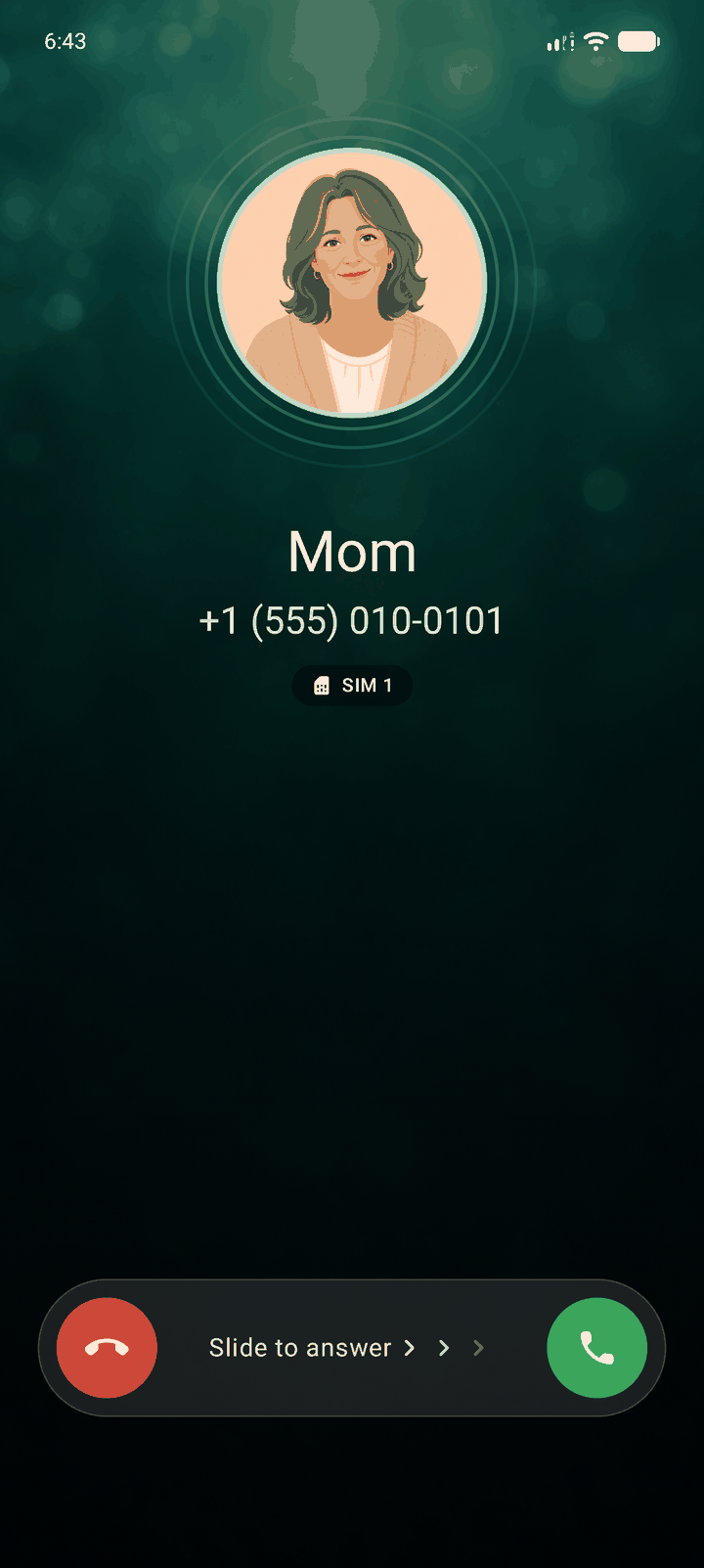 Full-screen simulated incoming call over the lock screen